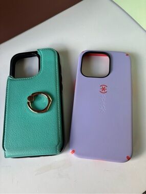 SPECK Lilac Protective Phone Case and UNBRANDED Teal Ring Wallet Case iPhone 15